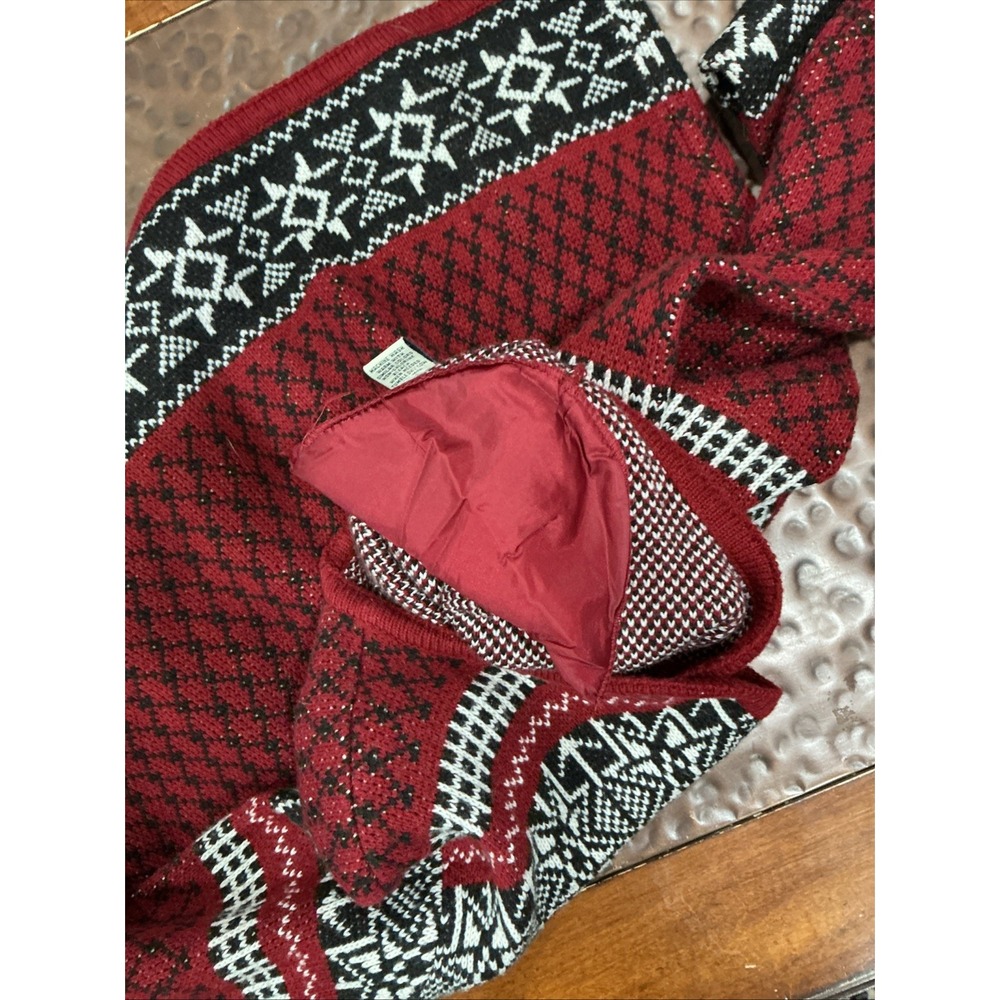 Vintage Fair Isle Cardigan Sweater, Large, Burgundy, Snowflakes - Picture 7 of 9